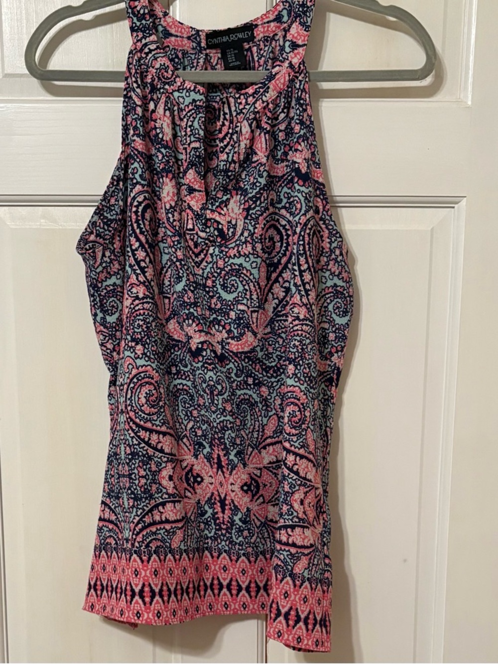 Cynthia Rowley Pink and Navy Paisley Halter Tank size XL